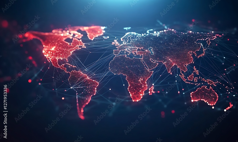 Poster 2d illustration world map abstract background.global network connection. world map point and line co