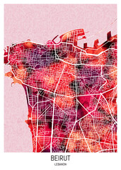 Obraz premium Beirut City Downtown Street Map, downtown printable Landmarks, print city painting, travel art, city banner, modern city, urban city art, background abstract city
