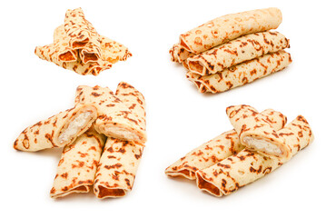 Pancakes with curd isolated on white background.