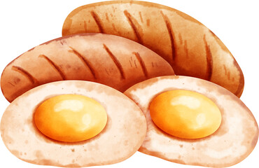 watercolor fried egg sausage