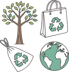 Vibrant and Colorful Sustainability Recycling Concept Set – High-Quality Minimalistic Vector Illustration in Style with Eco-Friendly Designs and Modern Aesthetic