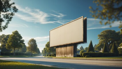 Obraz premium Billboard in clear sky along empty road surrounded by trees during daylight