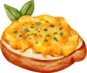 watercolor scrambled eggs toast