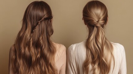 Fototapeta premium Elegant Hairstyles Showcased on Two Models With Textured Hair in a Studio Setting Generative AI