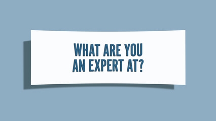 What are you an expert at.. A card isolated on blue background.