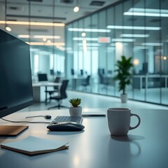 office desk with laptop
