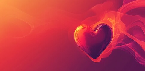 Luminous heart surrounded by abstract glowing lines on red