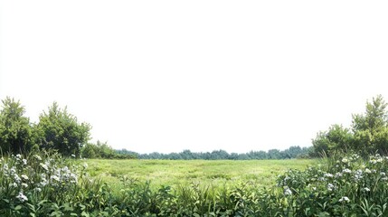 Bright Green Field Landscape with White Background