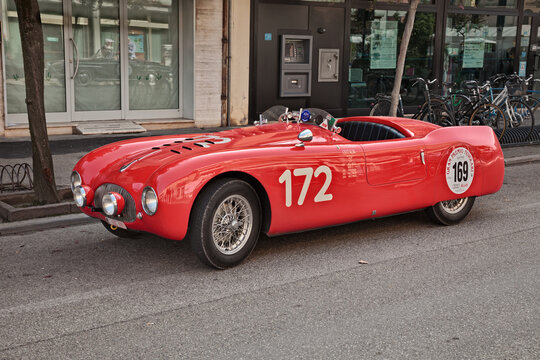 Vintage racing car Cisitalia 202 S MM Nuvolari Spider (1947) in classic car rally Gran Premio Nuvolari, on September 21, 2014 in Conselice, RA, Italy