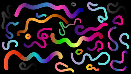 Fun abstract colorful random doodle shape line art. Trendy seamless pattern random colorful geometric line art vector. coloring fun cute playful rndom doodle style line scribble on black background.
