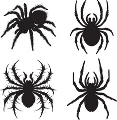 set of spider insect icon silhouette design vector art illustration