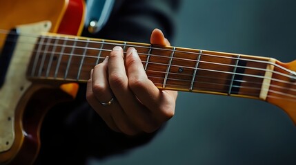 Closeup of a Hand Playing a Chord on an Acoustic Guitar