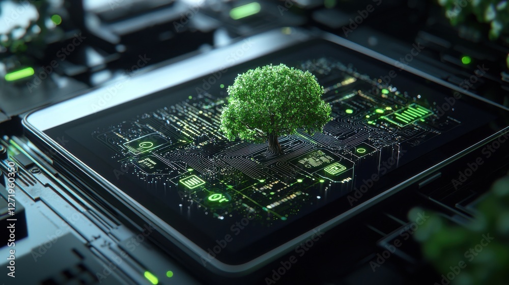 Poster a tablet with a tree on it