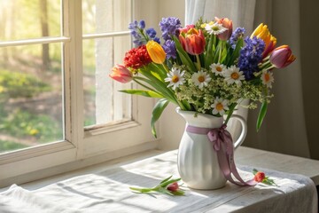 Colorful Flower Bouquet in a Bright Room
