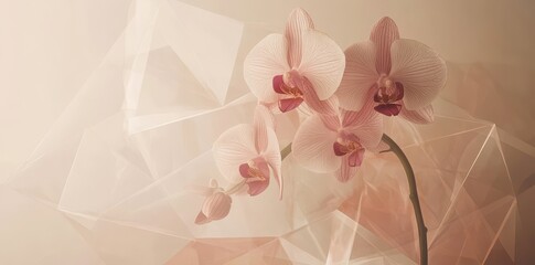 Beautiful orchid flowers in soft focus with geometric shapes