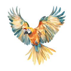 Fototapeta premium Watercolor Illustration of a Macaw in Flight