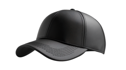 Black baseball cap with curved brim and stitching details