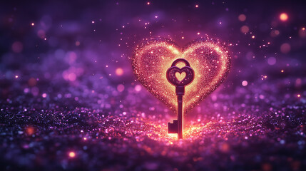 Heart Key Unlocking Glowing Lock