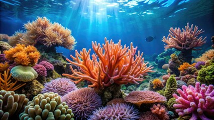 Coral and slimy sea creature in a seaweed forest, sea anemone, underwater world, underwater scene