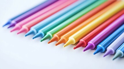Fototapeta premium Row of Colorful Crayons on White Background