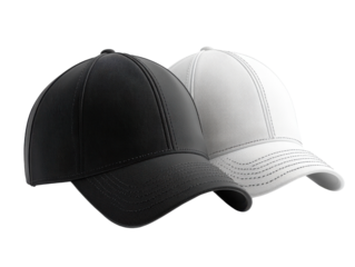 Stylish black and white baseball caps, perfect for casual wear and outdoor activities
