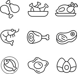 Variety of Protein-Rich Foods Icons.