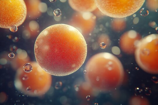 Conceptual 3D visualization of water soluble fat soluble vitamin glowing sphere floating their respective medium vibrant contrasting color cinematic gradient intricate molecular texture perfectly