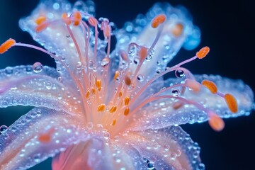 Fototapeta premium Close up of flower petals covered in dew drops showing vibrant colors