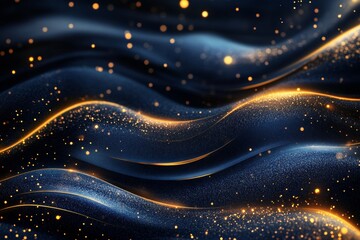 Fototapeta premium Abstract waves of blue and gold glitter digital art