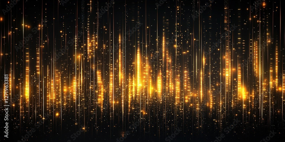 Poster light particles create a dynamic abstract pattern with glowing golden streaks and shimmering effects