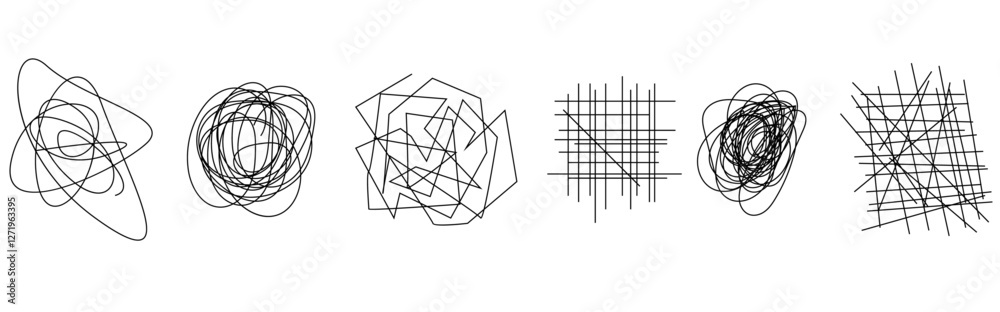 Aufkleber random chaotic scribble lines collection pencil art set. abstract random line scribble vector elemen