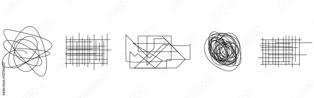 Aufkleber random chaotic scribble lines collection pencil art set. abstract random line scribble vector elemen