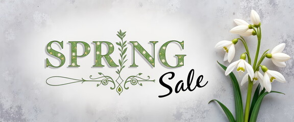 Spring Sale Banner with Elegant Typography and Snowdrops - Perfect for Seasonal Promotions, E-commerce Websites, and Social Media Marketing Campaigns