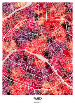 Paris City Downtown Street Map, downtown printable Landmarks, print city painting, travel art, city banner, modern city, urban city art, background abstract city