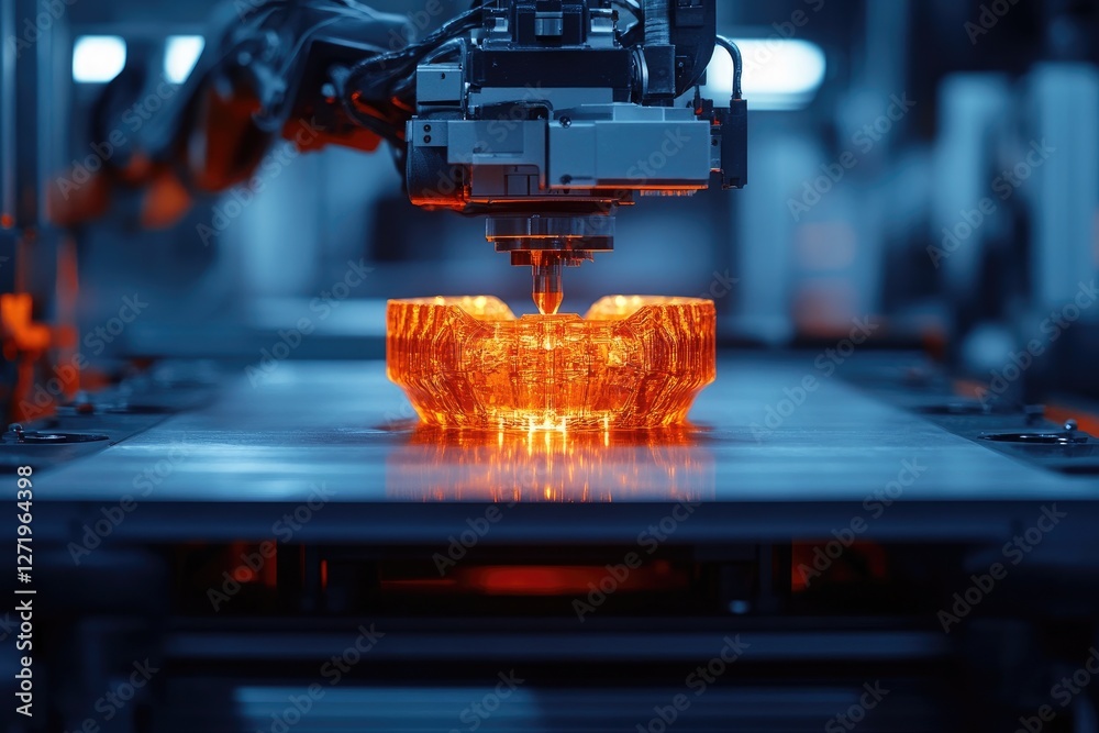 Poster automatic industrial laser carving plastic prototype with modern 3d printer in a factory