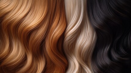 Fototapeta premium Different Shades of Hair Colors Displayed in Flowing Waves in a Vivid Arrangement Generative AI