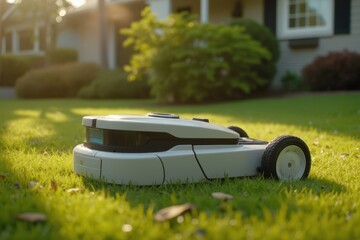 a robotic lawn mower is sitting on the grass