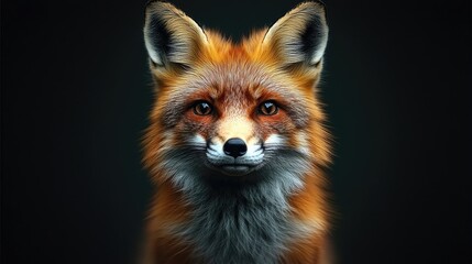 Obraz premium Portrait of a majestic red fox with captivating eyes and rich fur, set against a dark background, showcasing its natural beauty.