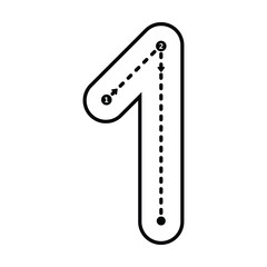 Tracing number 1 prewriting dotted line math worksheet element for kindergarten and preschool kids for handwriting practice activity