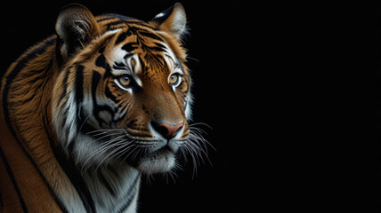 Naklejka premium Closeup head of tiger on black background.