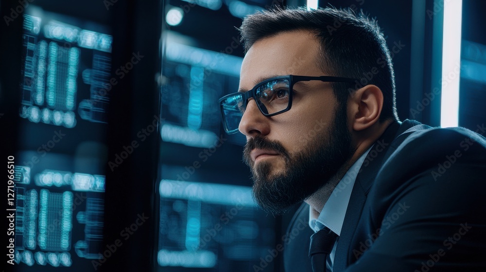 Aufkleber a man in a suit and glasses is staring at a computer screen