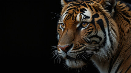 Fototapeta premium Close up beautiful angry big tiger isolated on black background