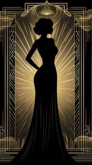 Woman silhouette in elegant gown against art deco background © NpicArt