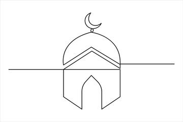 One continuous Line art drawing of Mosque vector illustration