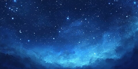 Obraz premium Watercolor celestial night sky with stars and crescent moon