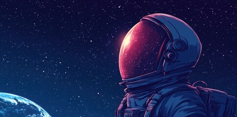 Naklejka premium Astronaut gazes into the cosmos with earth below him