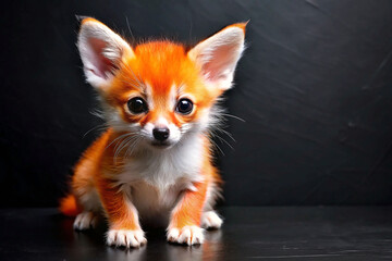 Obraz premium Adorable red fox cub, studio portrait, black background, showcasing cuteness