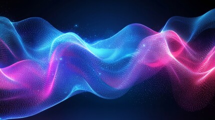 Obraz premium Dynamic neon waves abstract background digital art dark high fidelity viewpoint modern concept