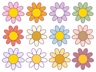 Cute, colorful daisy flower icons set.