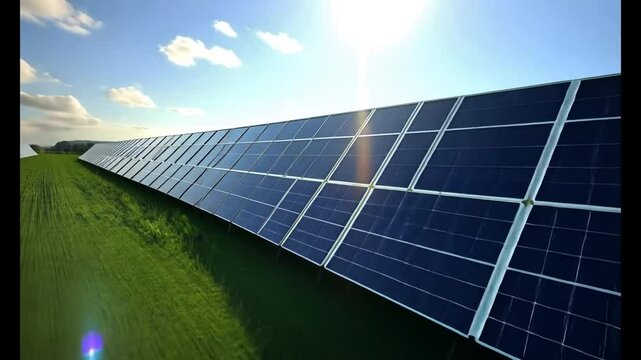 Solar panel array harvesting sunlight for a sustainable future on greenfield